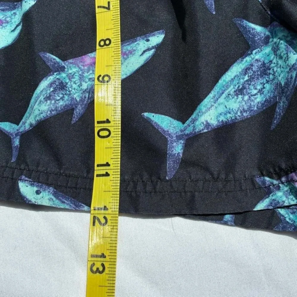 Art Class Boys Shark Print Swim Trunks Black Teal XL 14 Swim Shorts